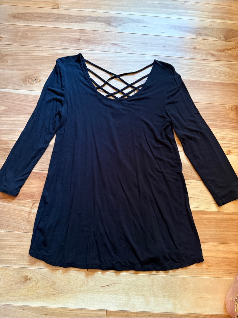 No Boundaries Black Long Sleeve Crisscross Back Top